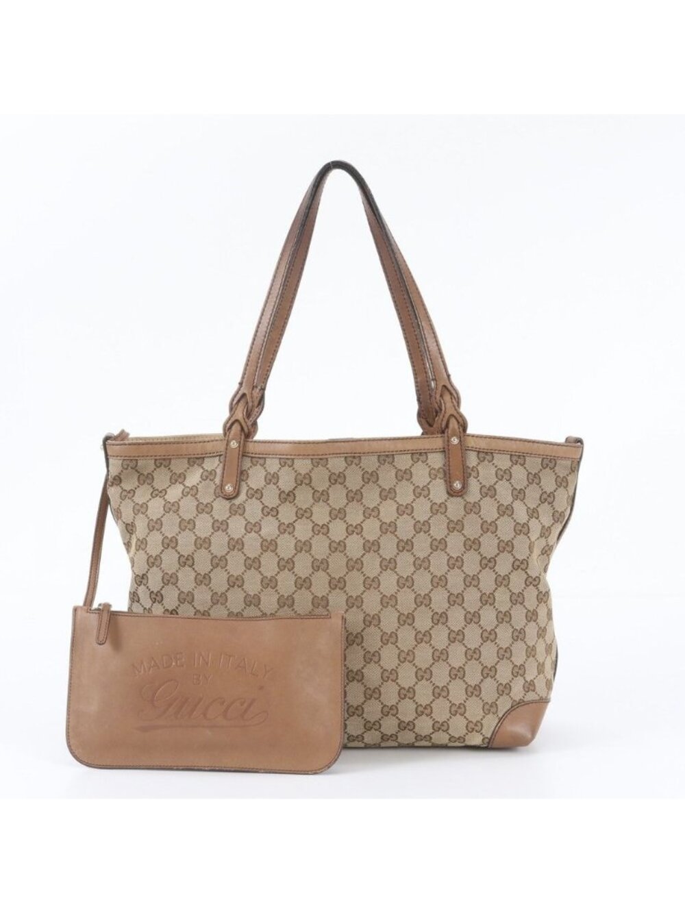 Gucci GG Canvas Medium Craft Leather Tote Bag